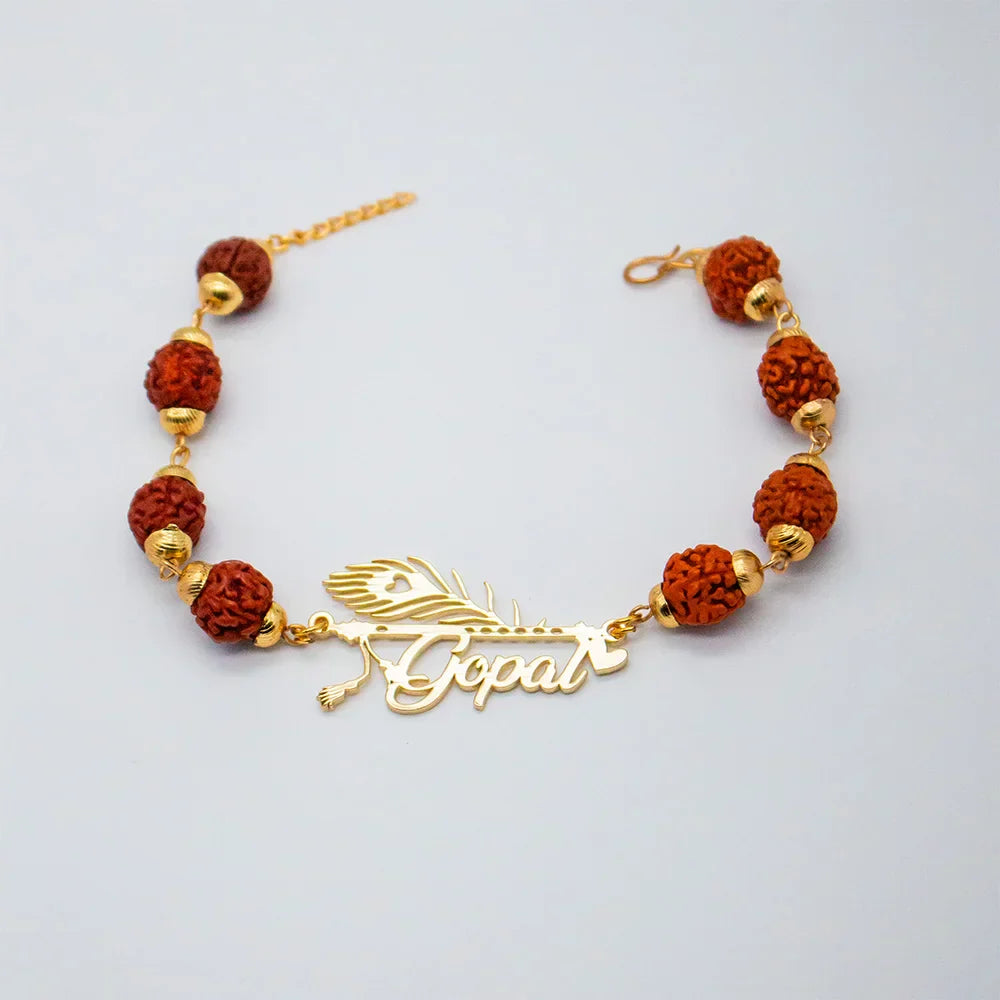 Personalized Rakhi - Rudraksha Bracelet with Morpankh Design