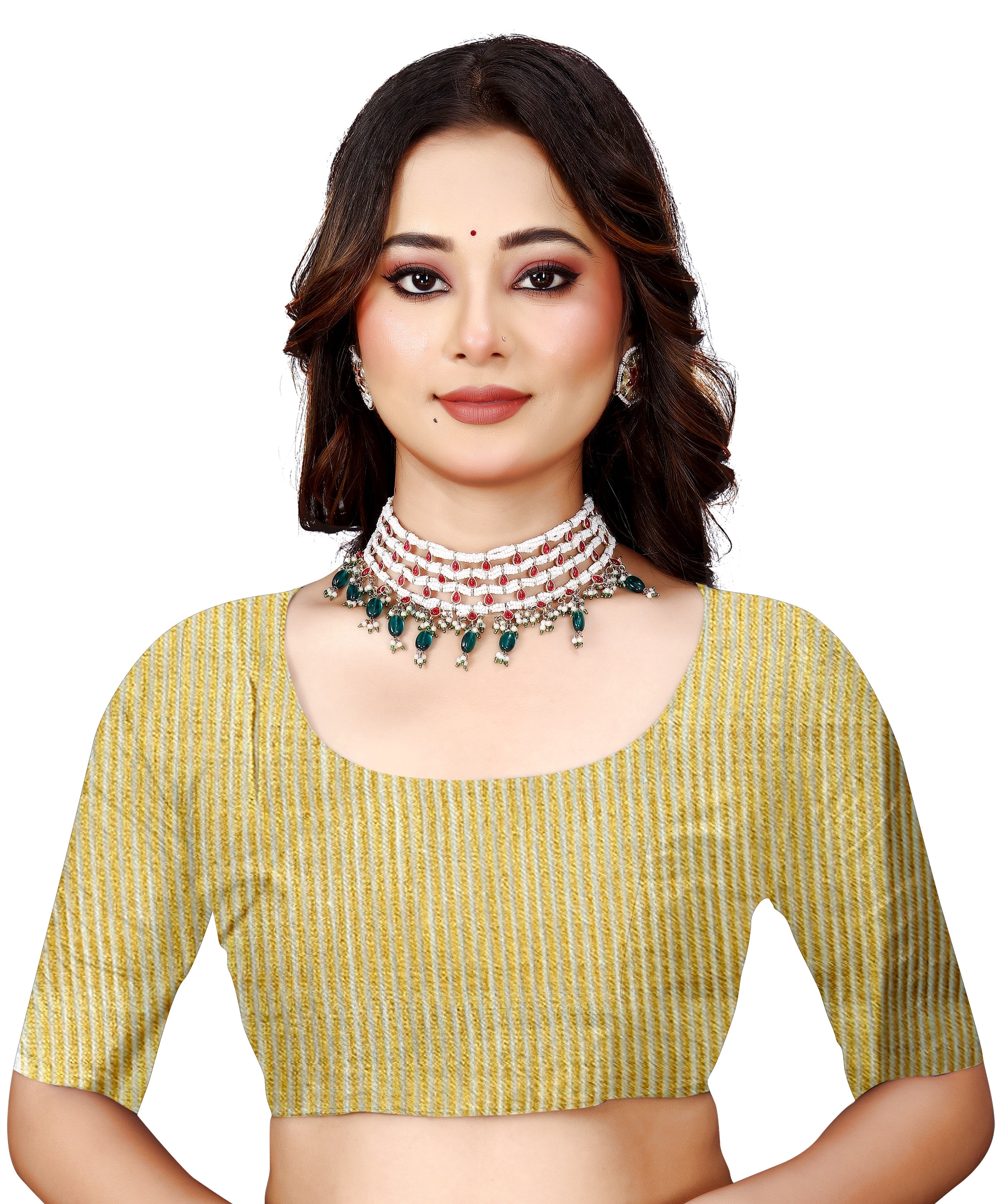 OWLSKY, SASSY & STYLO Women's Elegant Linen Weaving Saree with Unstitched Blouse Piece Light Gold