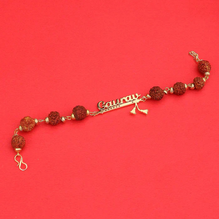Personalized Rakhi - Rudraksha Bracelet with Flute Design