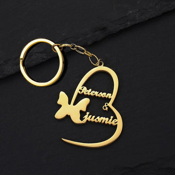 Big Heart Couple Name Keychain