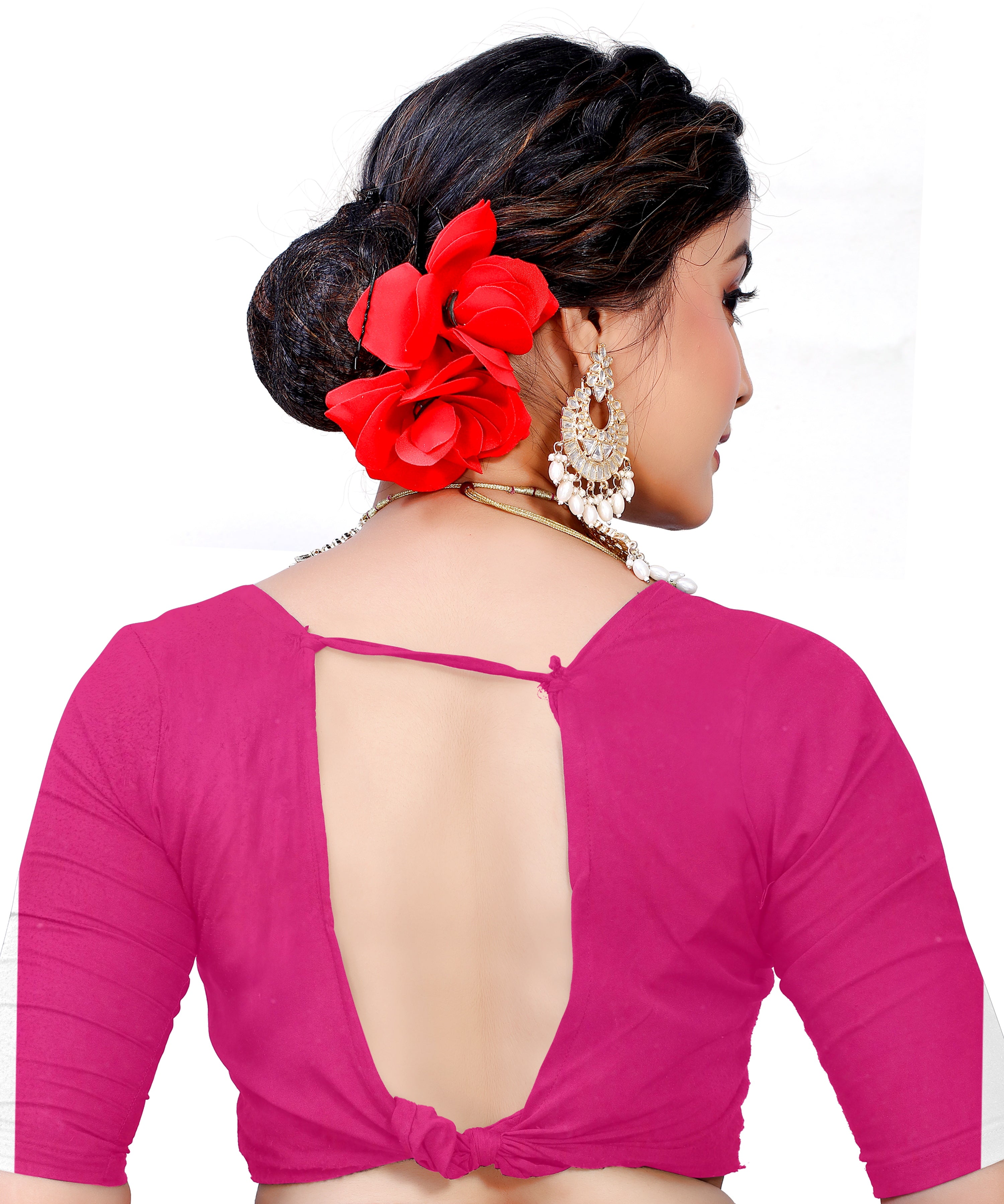 Owlsky Women's Kanjivaram Silk Saree Soft Banarasi Style with Golden & Silver Zari Border | Elegant Silk Look Saree with Unstitched Blouse Piece Rani Pink