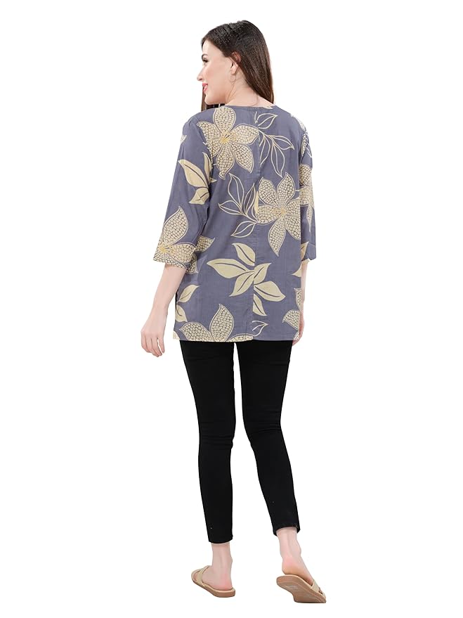 Owl Sky Women’s Pure Cotton Jaipuri Printed Short Kurti – Free Size Purple