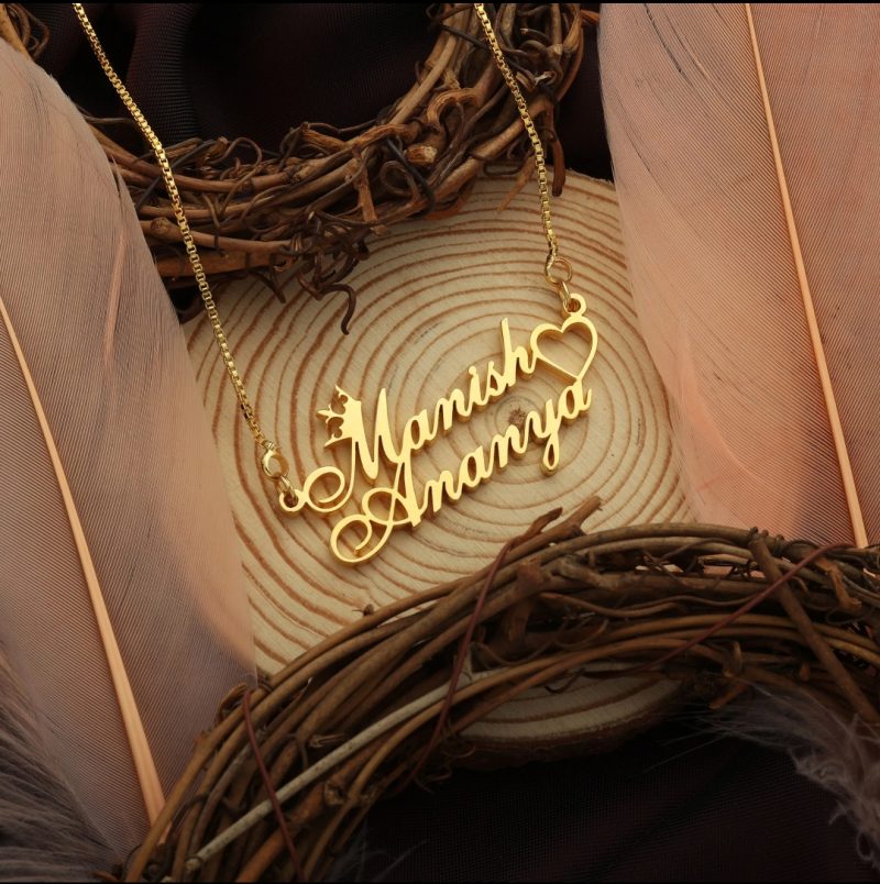 Crown and Heart Couple Name Necklace