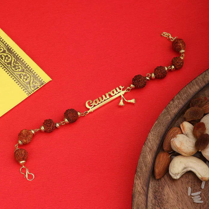 Personalized Rakhi - Rudraksha Bracelet with Flute Design