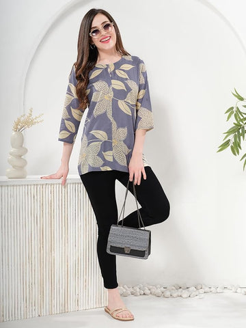 Owl Sky Women’s Pure Cotton Jaipuri Printed Short Kurti – Free Size Purple