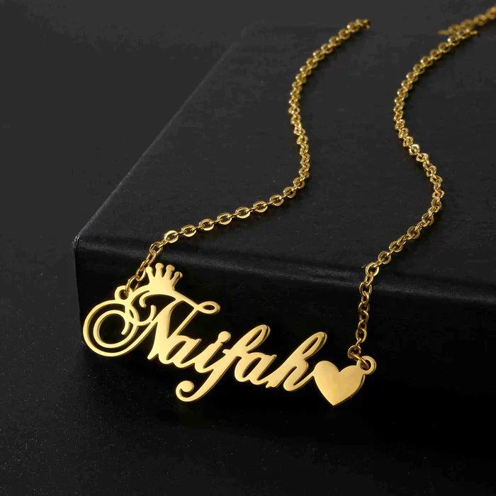Crown with Heart Name Necklace