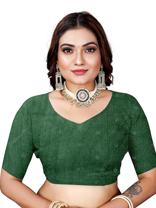 Owl Sky Women's Kanjivaram Soft Lichi Silk Saree with Silver Zari Floral Weave | With Unstiched Blouse Piece | Elegant Lightweight Indian Ethnic Sari | Bottle Green