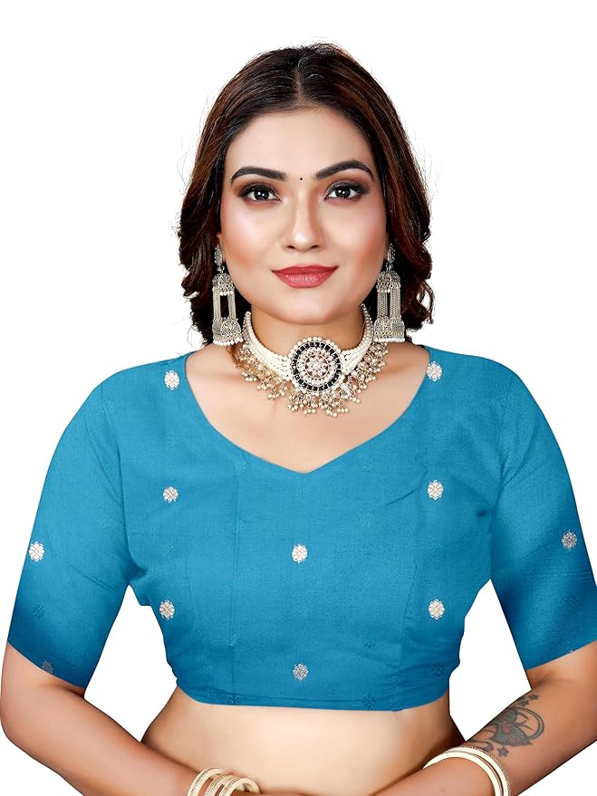 Owlsky Women’s Kanjivaram Silk Saree with Beautiful Paithani Rich Pallu | Design Work Zari Woven Kanjivaram Silk Style Saree With Soft Lichi Silk Blouse Sky Blue