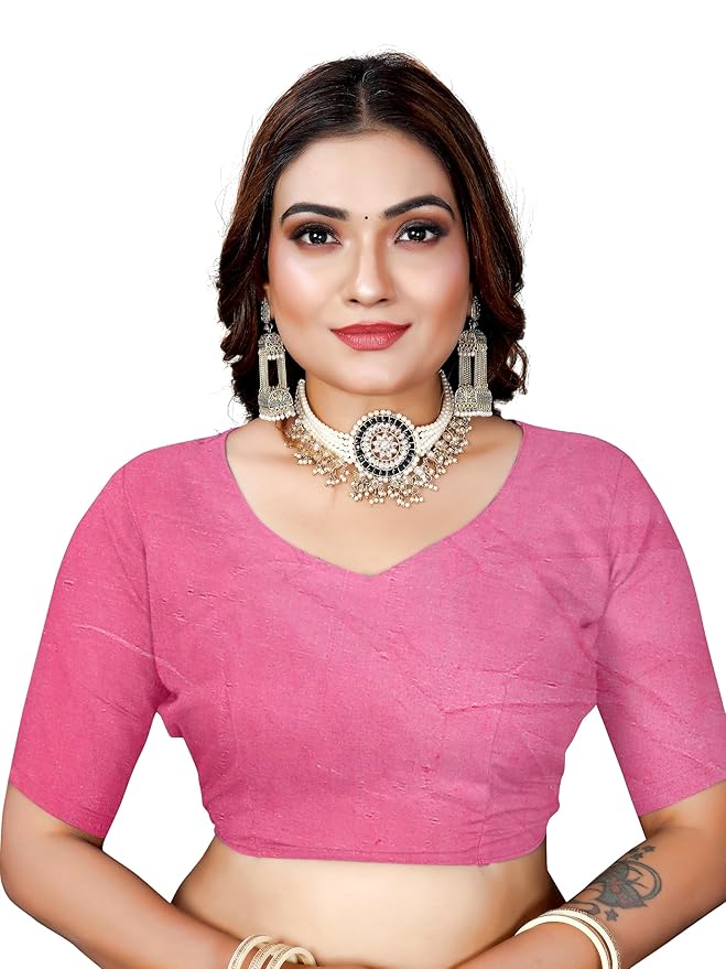 Owlsky Women’s Linen Tissue Silk Saree with Thread Weaving & Siroski Work | Included with Unstriched Blouse Piece | Rani Pink