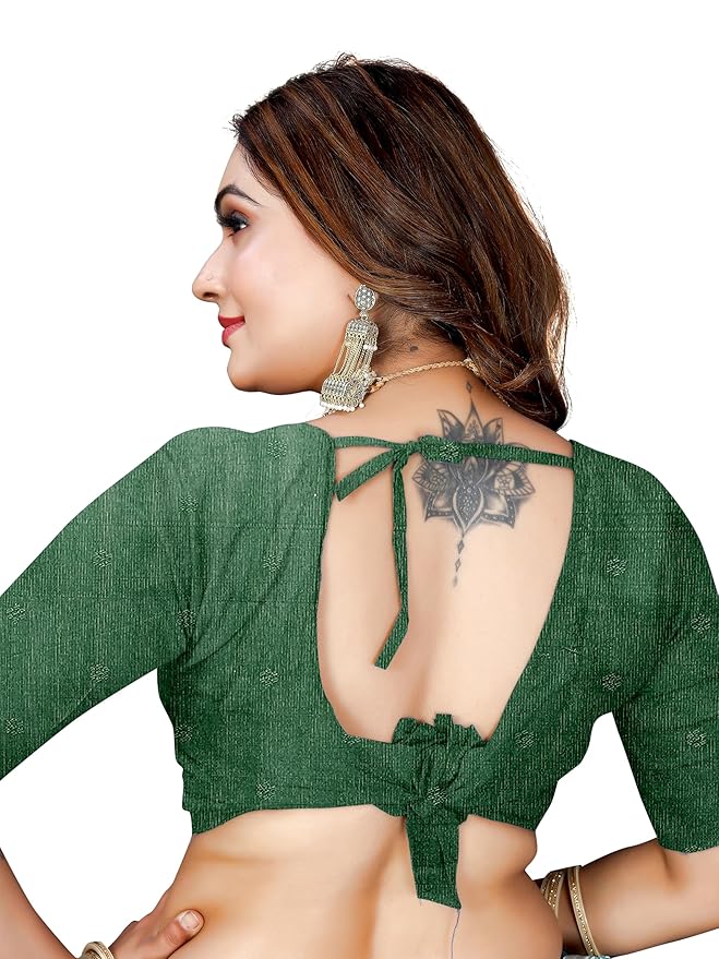 Owl Sky Women's Kanjivaram Soft Lichi Silk Saree with Silver Zari Floral Weave | With Unstiched Blouse Piece | Elegant Lightweight Indian Ethnic Sari | Bottle Green