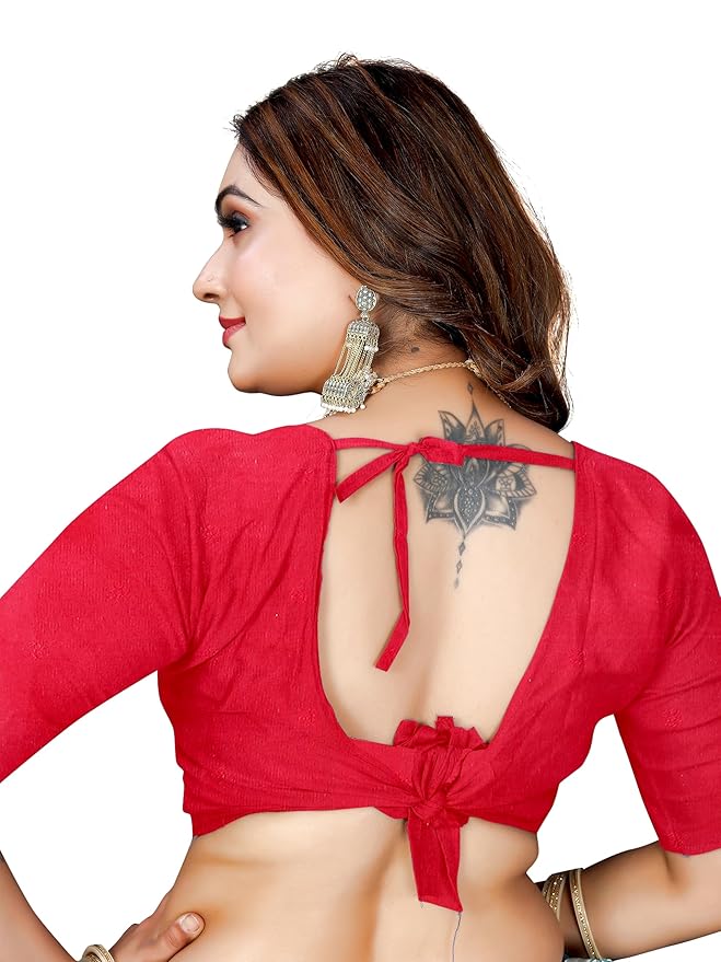 Owl Sky Women's Kanjivaram Soft Lichi Silk Saree with Silver Zari Floral Weave | With Unstiched Blouse Piece | Elegant Lightweight Indian Ethnic Sari | Red