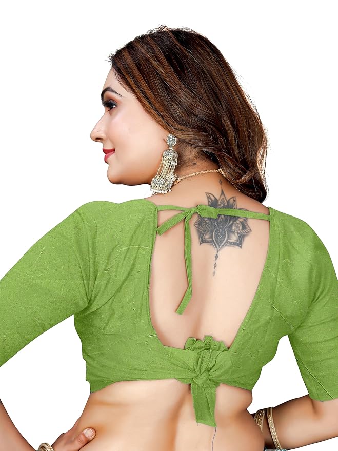 Owlsky Women’s Linen Tissue Silk Saree with Thread Weaving & Siroski Work | Included with Unstriched Blouse Piece | Pista Green