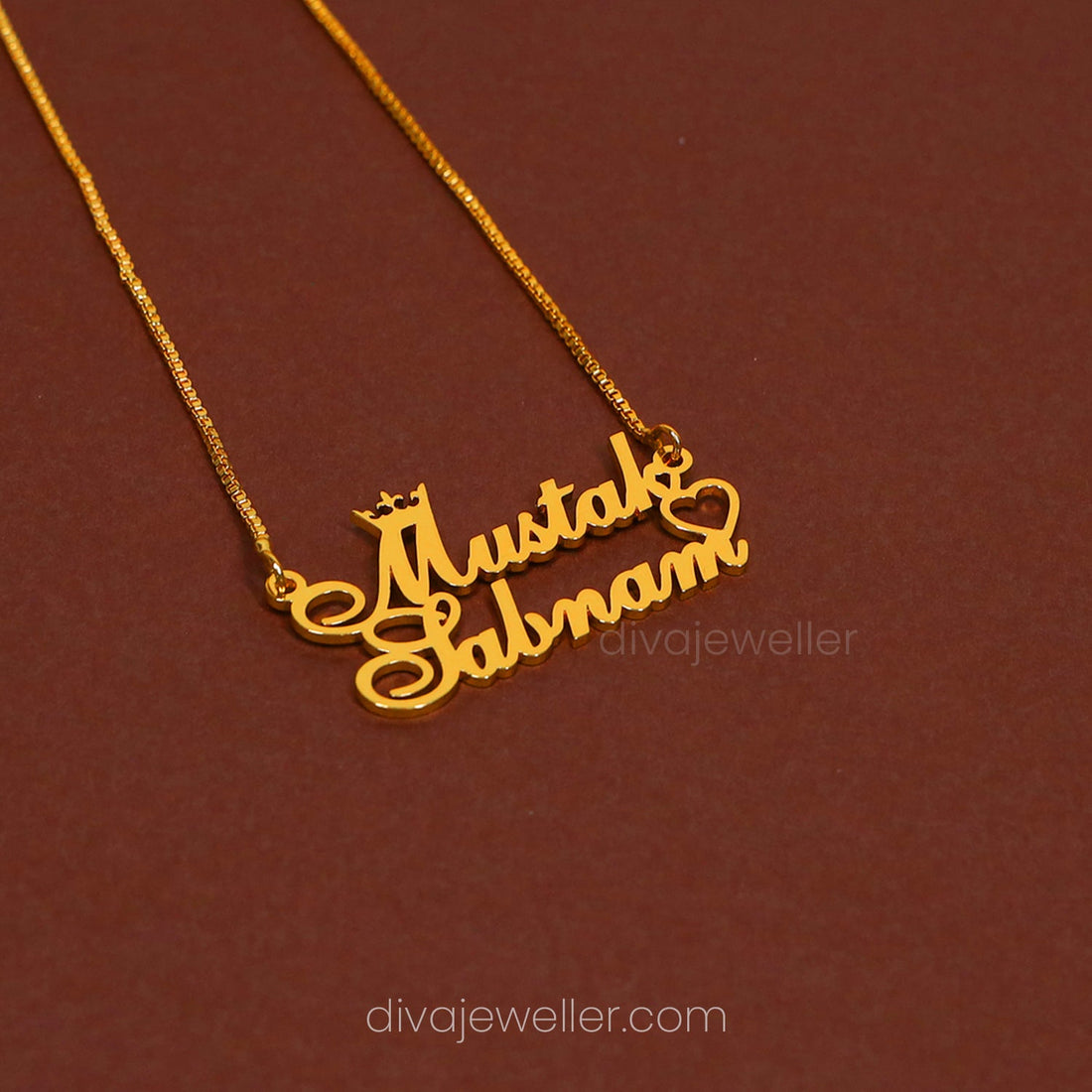 Crown and Heart Couple Name Necklace