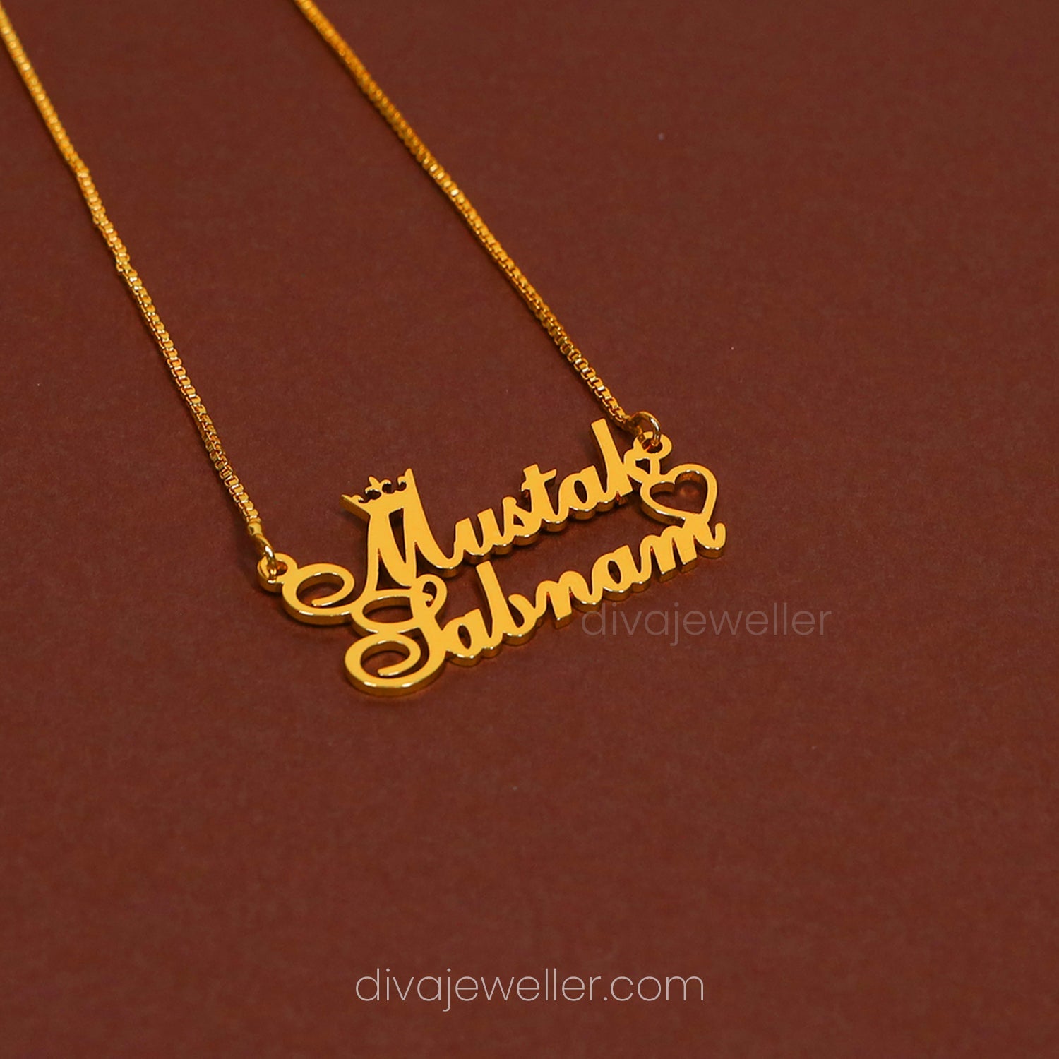 Crown and Heart Couple Name Necklace