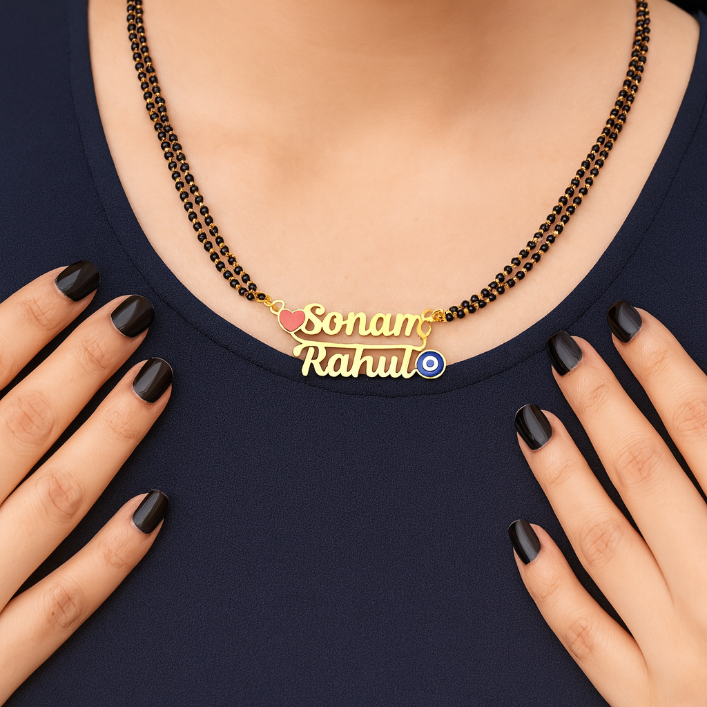 Personalized Couple Name with Evil Eye & Heart – Custom Name Jewelry
