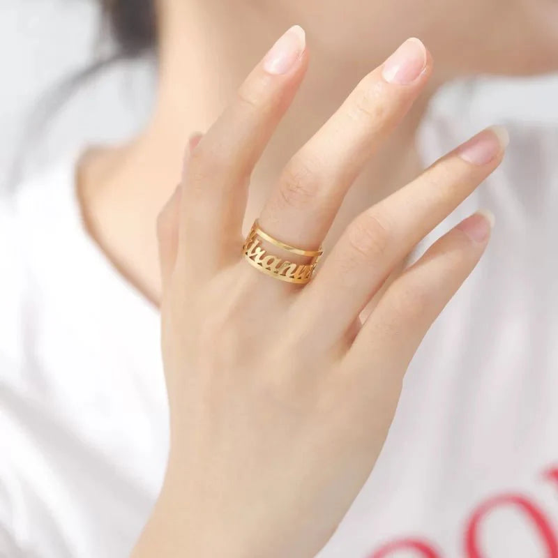 Box Style Name Ring