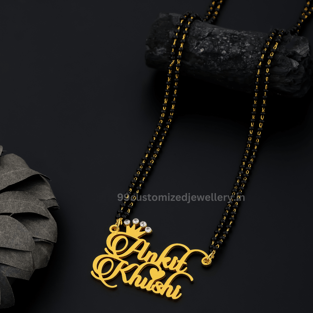 Custom Diamond Couple Name Necklace – Personalized Gold Name Pendant with Sparkling Stones