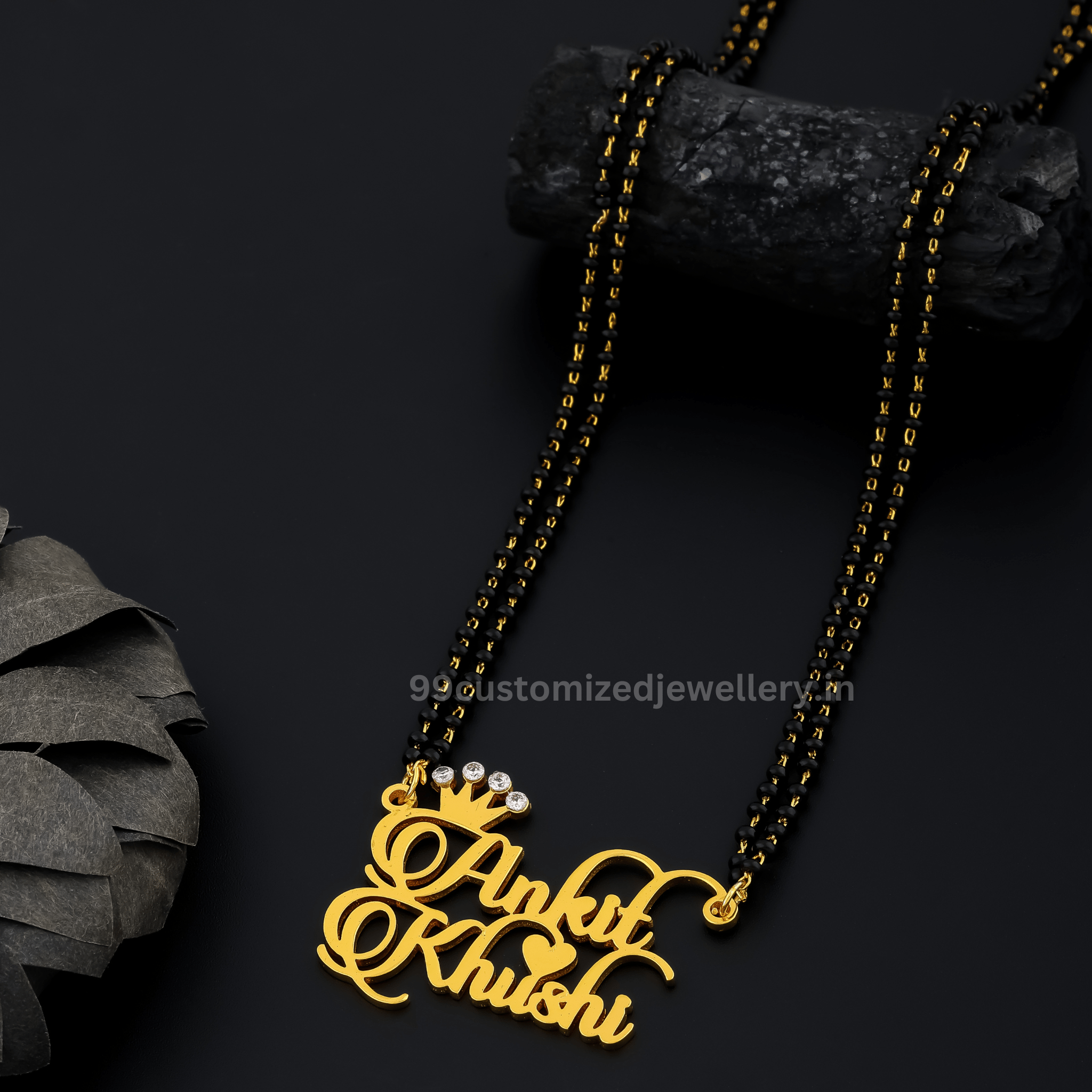 Custom Diamond Couple Name Necklace – Personalized Gold Name Pendant with Sparkling Stones