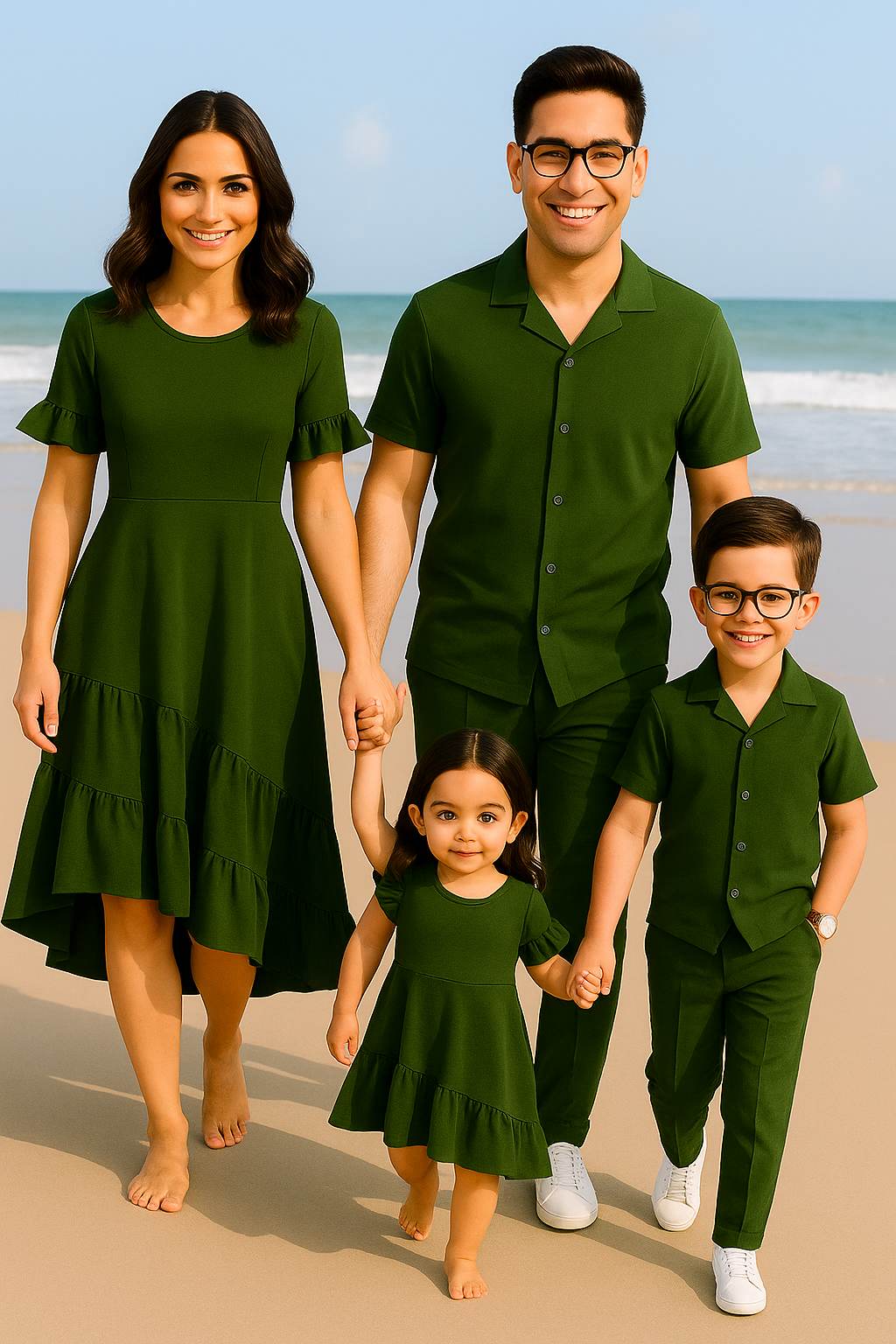 Stuffieland Green Family Twinning Combo Set – Cotton Blend Stretch Fit