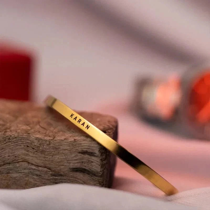 Gold Plated Personalized Engraved Name Kada
